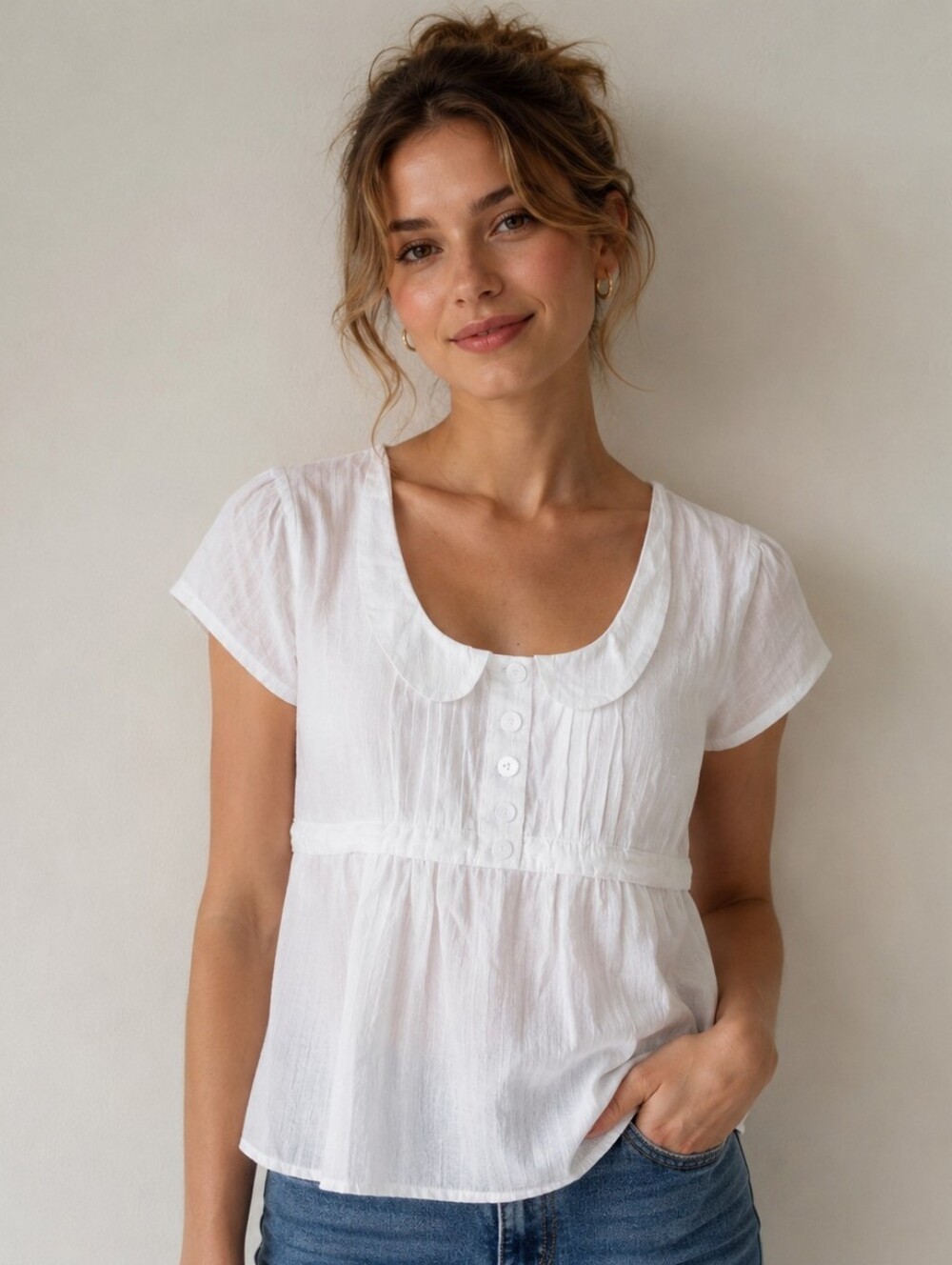 HD In PARIS [Anthropologie] White Cotton Scoop Neck Blouse | 12P